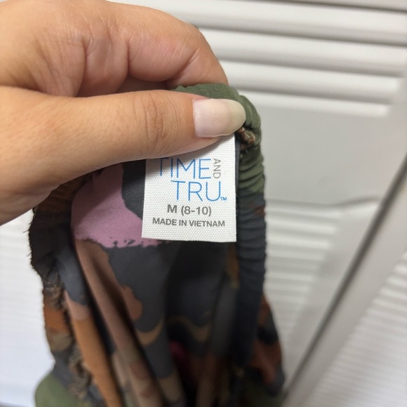 Time and Tru Y2K Midi Slip Skirt Women's Painted Floral Print Cotton Size M - Picture 5 of 6